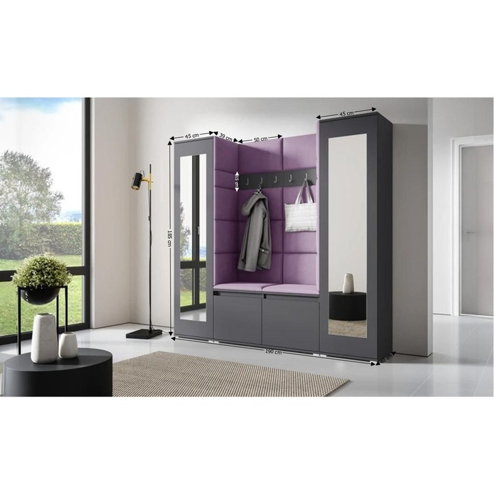 Cuier Hol Max 31 Culoare Mov cu Grafit 100x185x40 cm