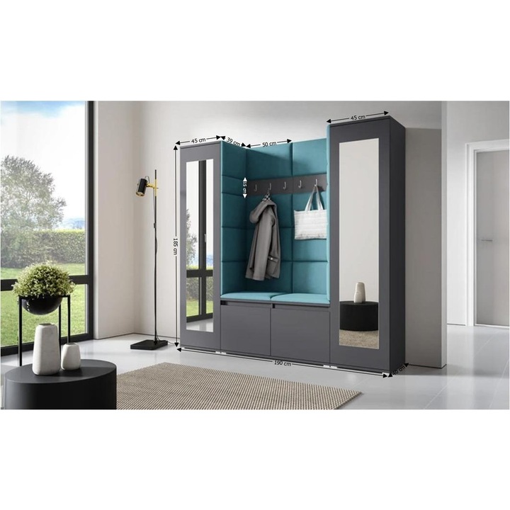 Cuier Hol Max 31 Culoare Albastru deshcis cu Grafit 190x185x40 cm