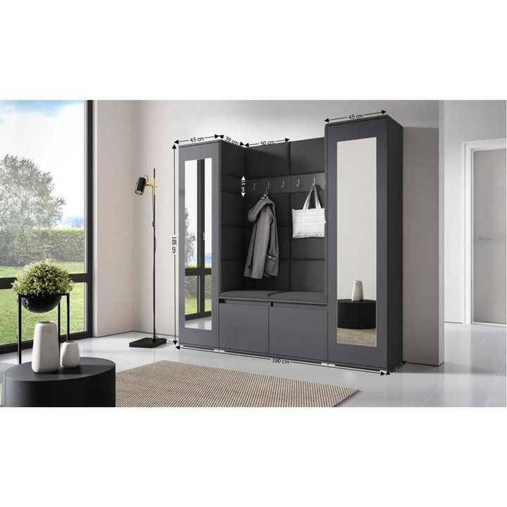 Cuier Hol Max 31 Culoare Gri grafit cu Grafit 100x185x40 cm