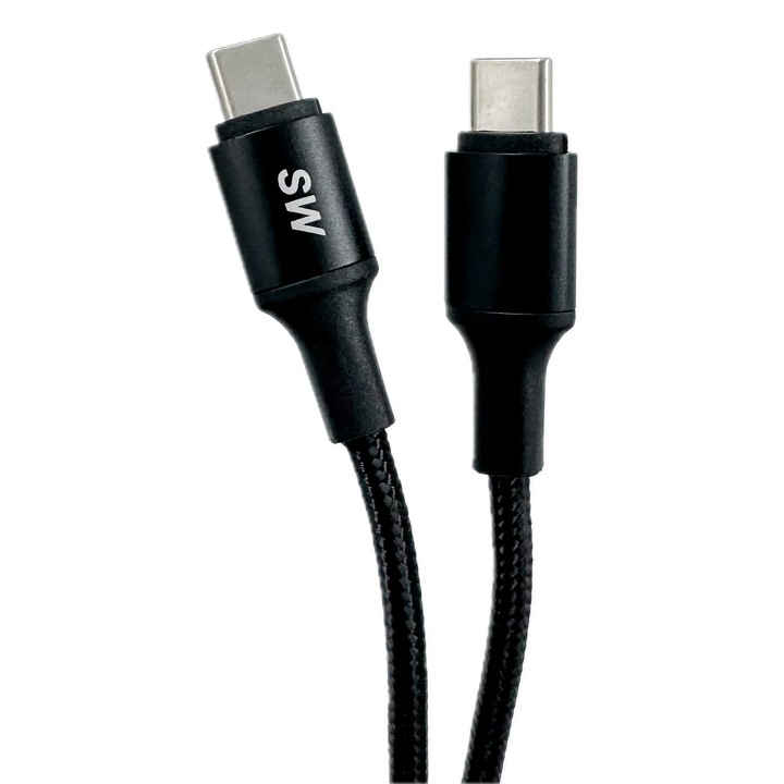 Cablu de date si incarcare rapida, USB Type-C la Type-C, 2.4A, 3m, Negru, rezistent textil