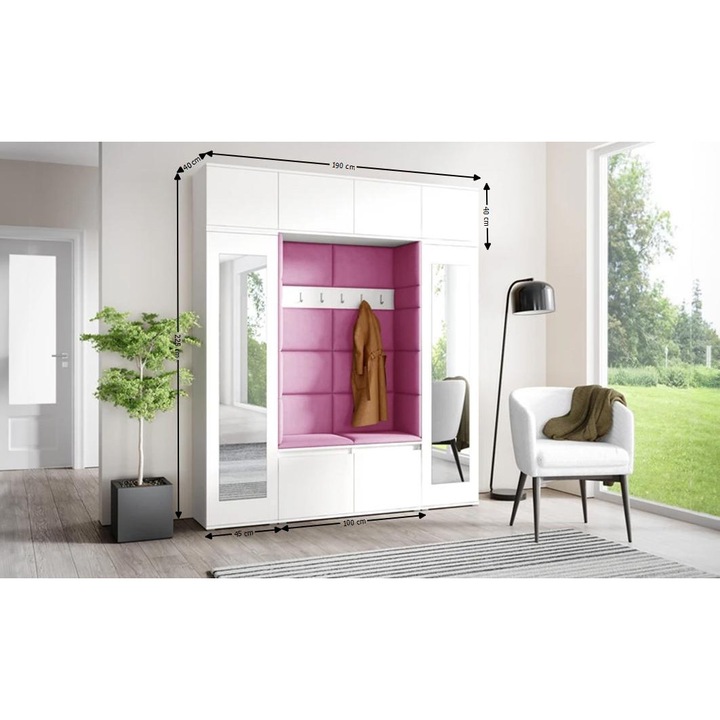 Cuier Hol Max 32 Culoare Roz cu Alb 190x225x40 cm