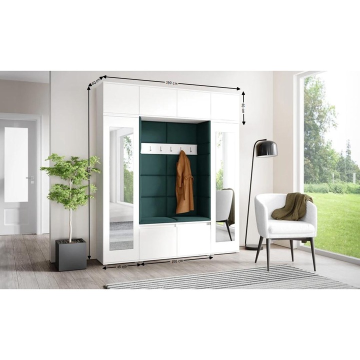 Cuier Hol Max 32 Culoare Verde inchis cu Alb 190x225x40 cm