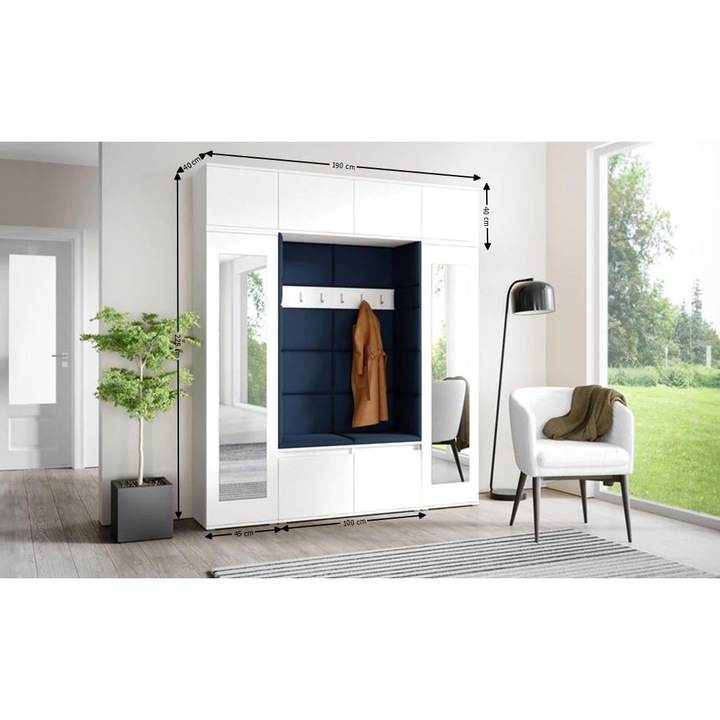 Cuier Hol Max 32 Culoare Albastru inchis cu Alb 190x225x40 cm