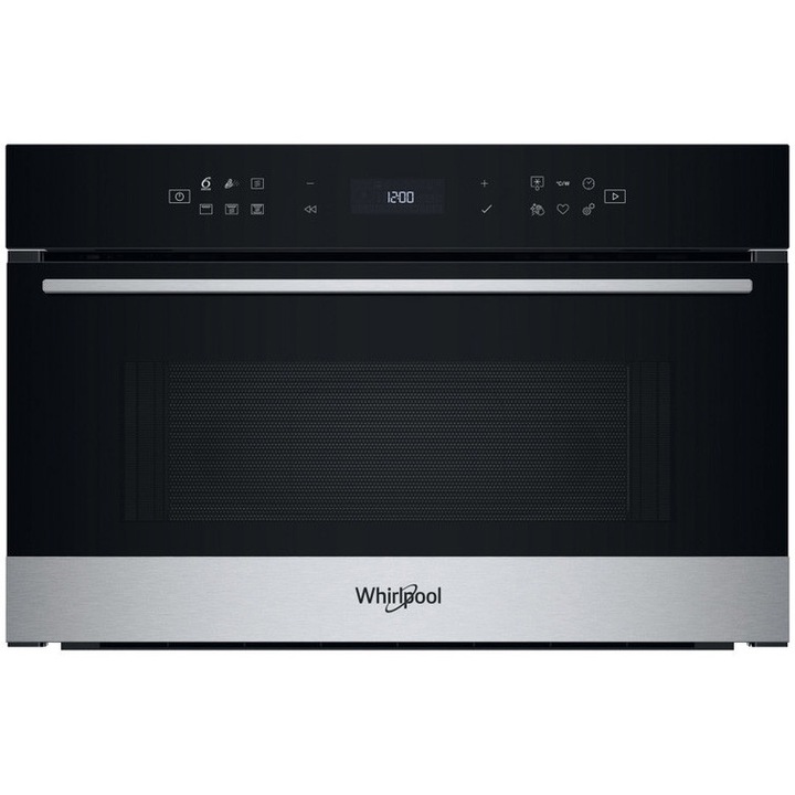 Микровълнова фурна за вграждане Whirlpool WMD7O4T, Технология 6th SENSE, Готвене на пара, Грил, Сребрист