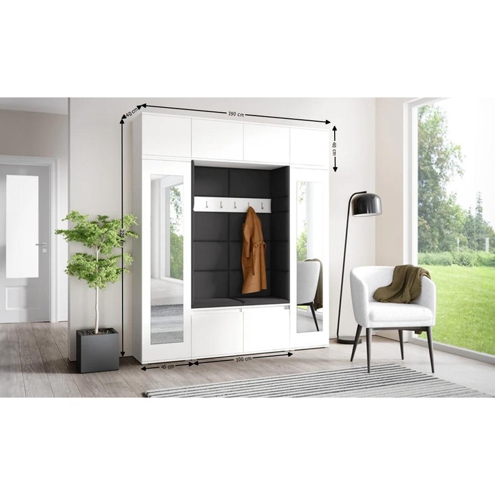 Cuier Hol Max 32 Culoare Gri grafit cu Alb 190x225x40 cm