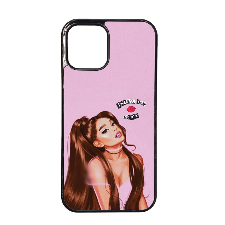 Husa telefon, silicone, neagra, pentru Iphone 12/12 Pro, set Ariana Grande no3 Thank you next