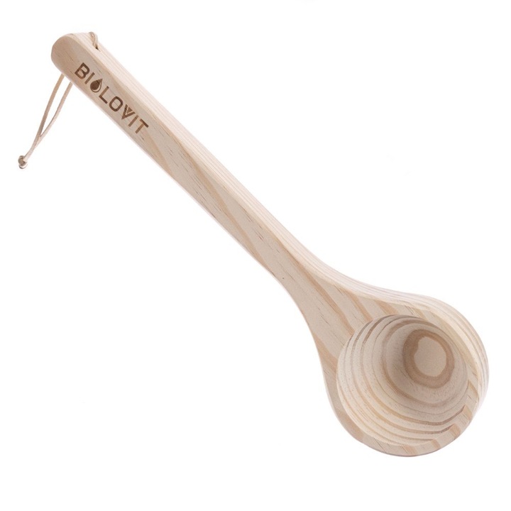 Lyza de sauna din lemn de pin Bilovit, 27cm, 100ml, cu snur de suspendare
