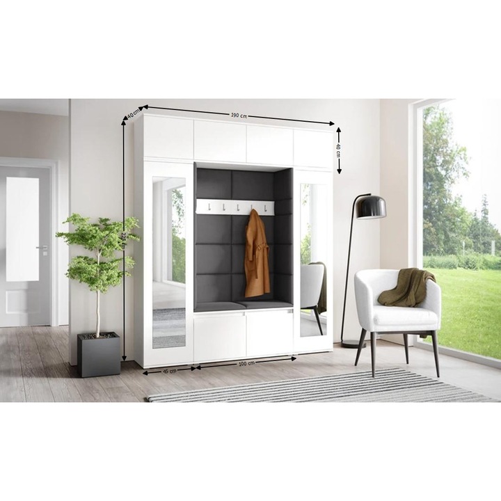 Cuier Hol Max 32 Culoare Gri inchis cu Alb 190x225x40 cm