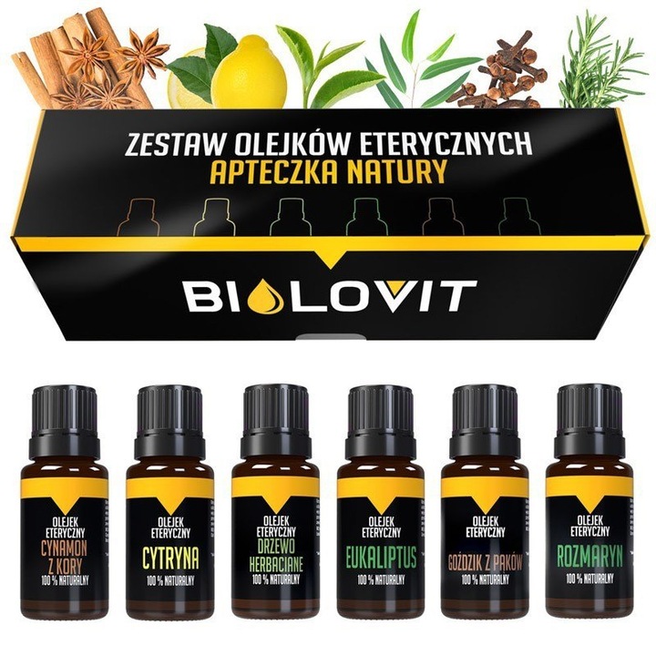 Esszenciális olajkészlet, Bilovit, 6x10ml olaj, természetes, ökológiai, 22x6,5x6cm