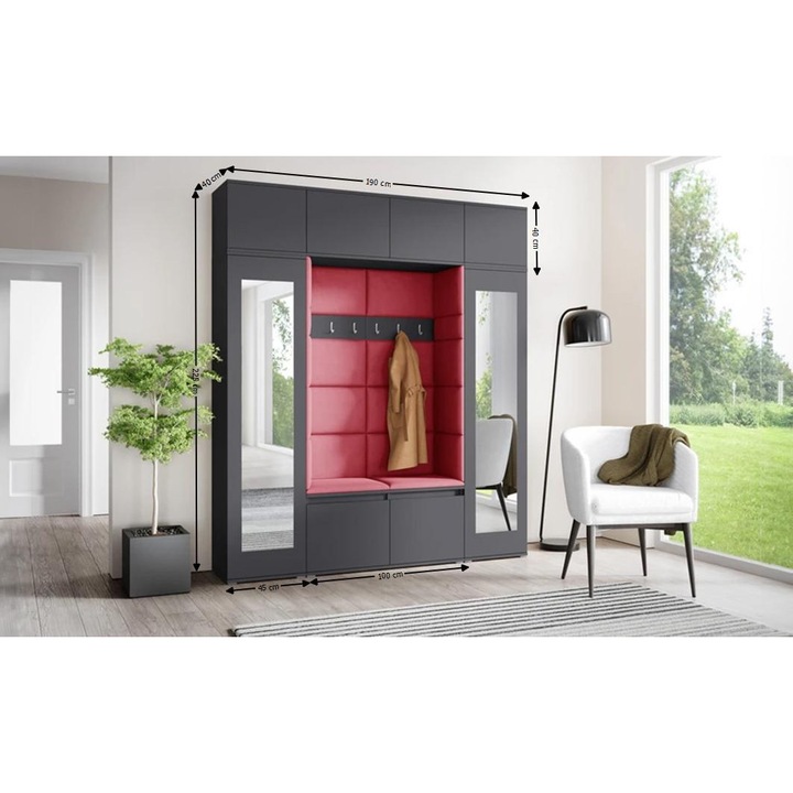 Cuier Hol Max 32 Culoare Rosus cu Grafit 190x225x40 cm