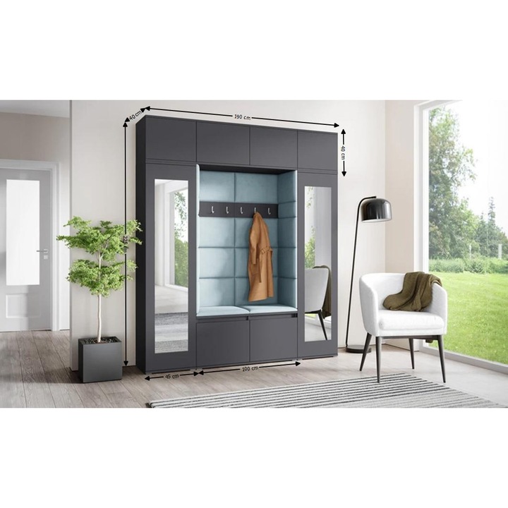 Cuier Hol Max 32 Culoare Gri Perlat cu Grafit 190x225x40 cm