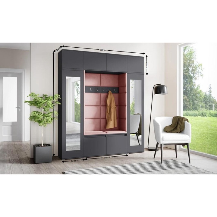 Cuier Hol Max 32 Culoare Rose cu Grafit 190x225x40 cm