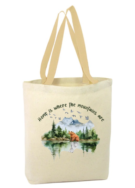 Vászon táska cipzárral, fekete fogantyúval, medvés angol szöveggel