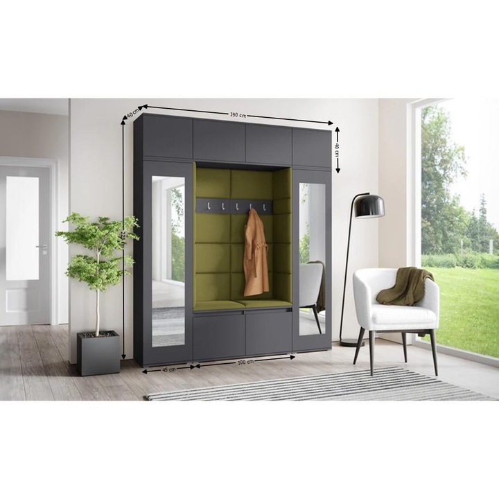 Cuier Hol Max 32 Culoare Verde iarba cu Grafit 190x225x40 cm