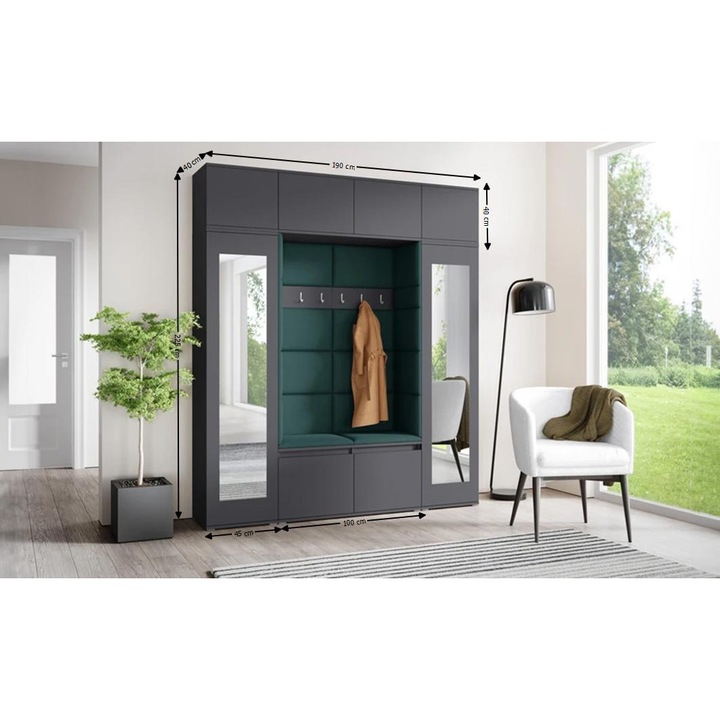 Cuier Hol Max 32 Culoare Verde inchis cu Grafit 190x225x40 cm