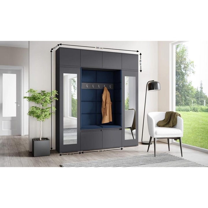 Cuier Hol Max 32 Culoare Bleumarin cu Grafit 190x225x40 cm