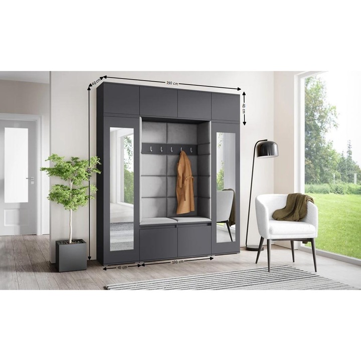 Cuier Hol Max 32 Culoare Gri deschis cu Grafit 190x225x40 cm