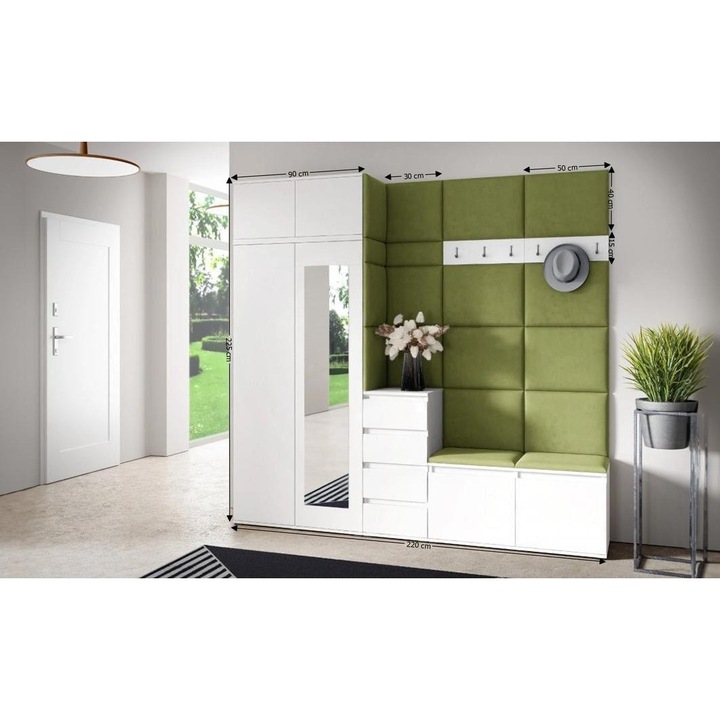 Cuier Hol Max 33 Culoare Verde cu Alb 220x225x40 cm