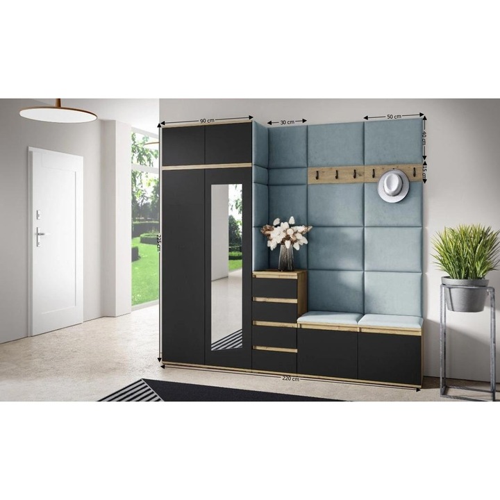 Cuier Hol Max 33 Culoare Gri Perlat cu Artisan 220x225x40 cm