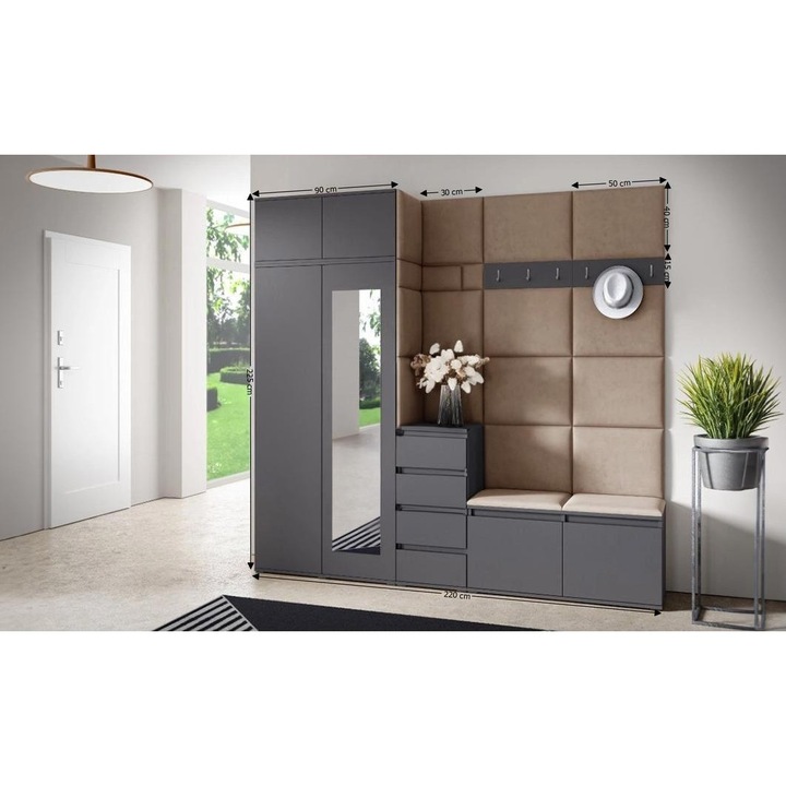 Cuier Hol Max 33 Culoare Bej inchis cu Grafit 220x225x40 cm