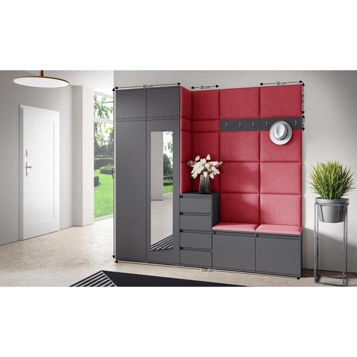 Cuier Hol Max 33 Culoare Rosus cu Grafit 220x225x40 cm