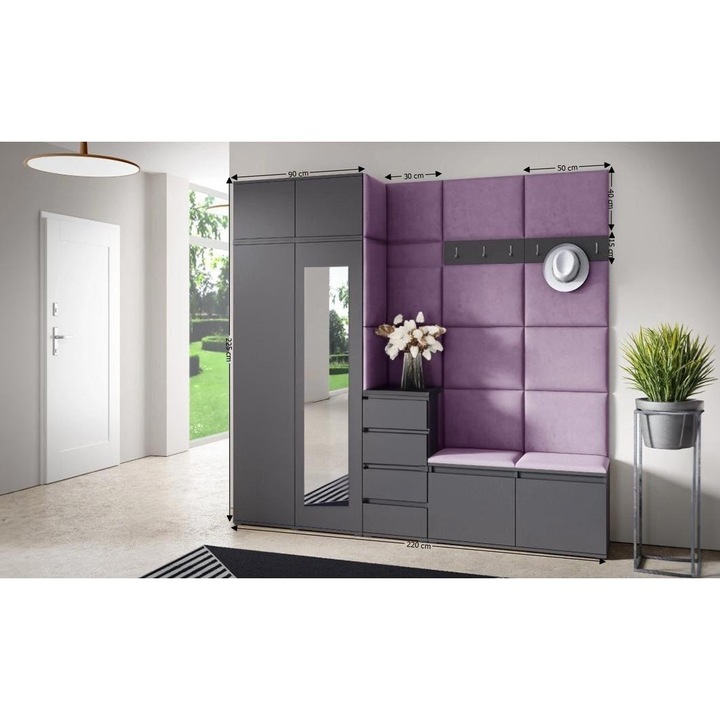 Cuier Hol Max 33 Culoare Mov cu Grafit 220x225x40 cm