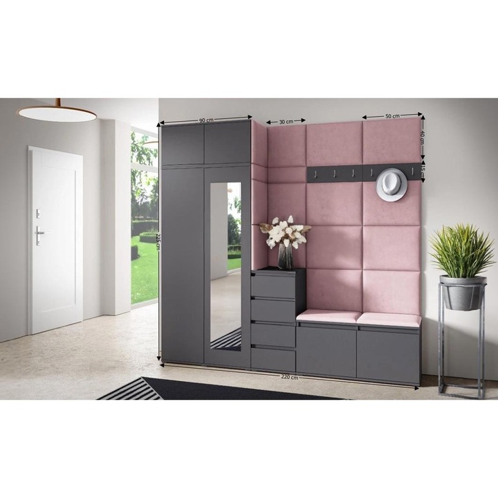 Cuier Hol Max 33 Culoare Roz pal cu Grafit 220x225x40 cm