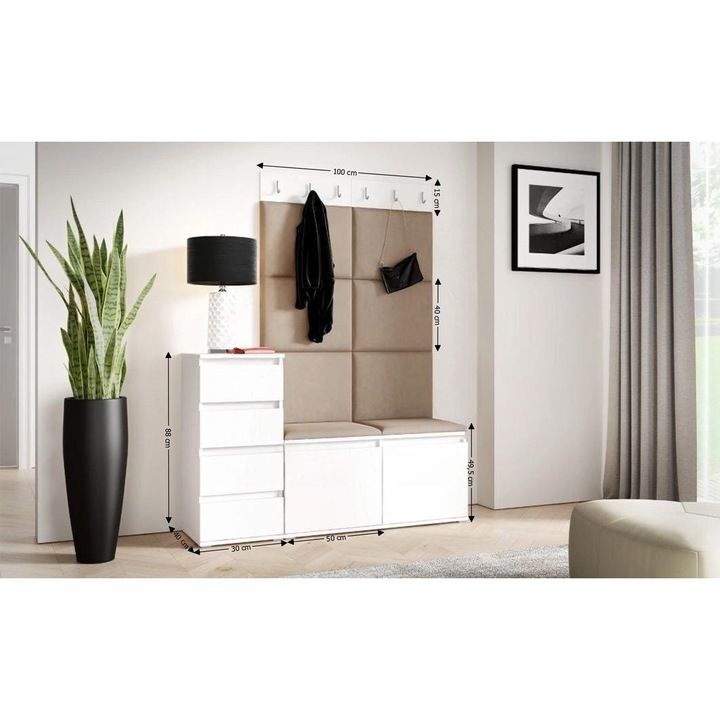 Cuier Hol Max 34 Culoare Bej inchis cu Alb 130x185x40 cm