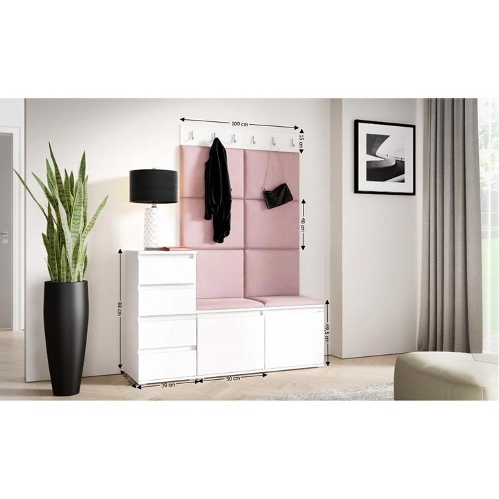 Cuier Hol Max 34 Culoare Roz pal cu Alb 130x185x40 cm