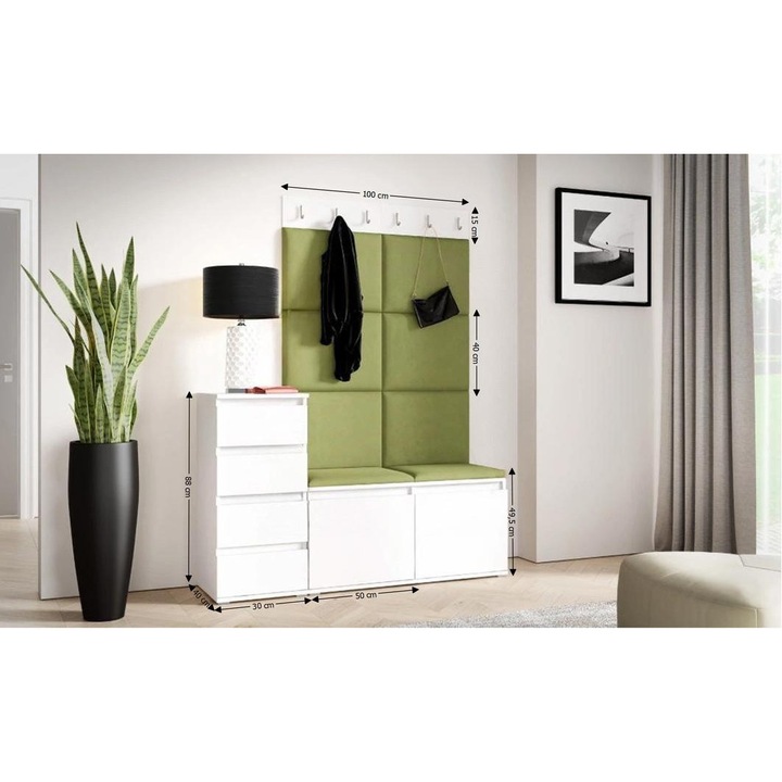 Cuier Hol Max 34 Culoare Verde cu Alb 130x185x40 cm