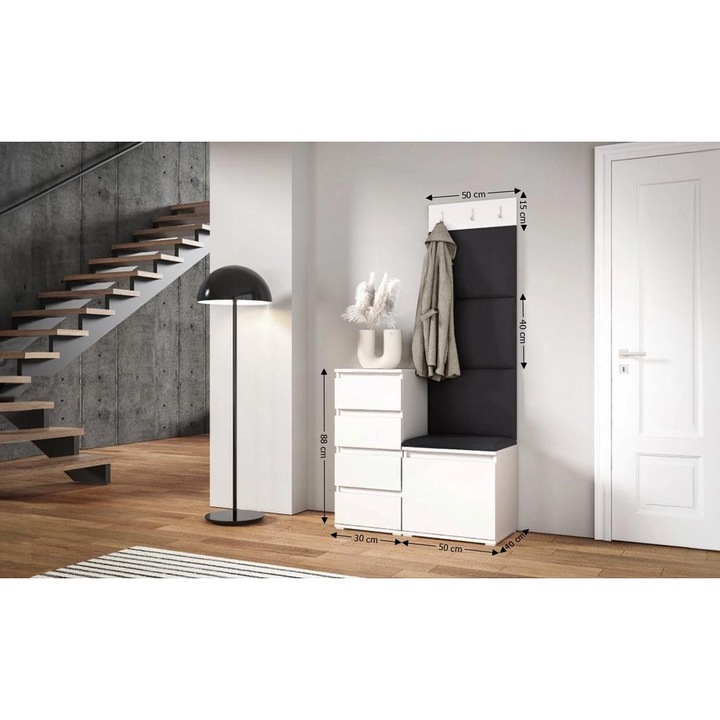 Cuier Hol Max 35 Culoare Negru cu Alb 80x185x40 cm