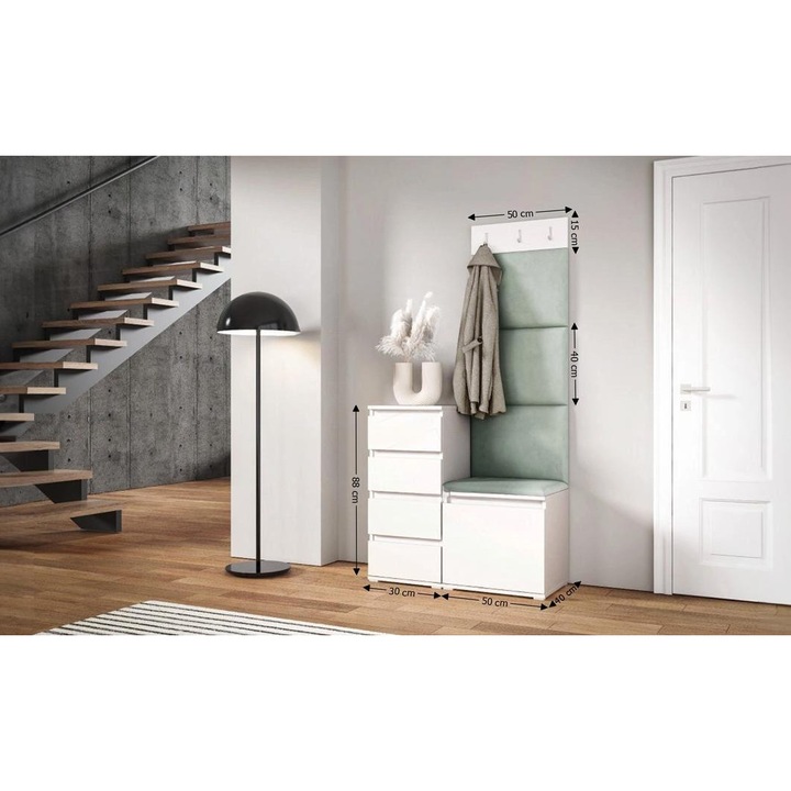 Cuier Hol Max 35 Culoare Verde menta cu Alb 80x185x40 cm