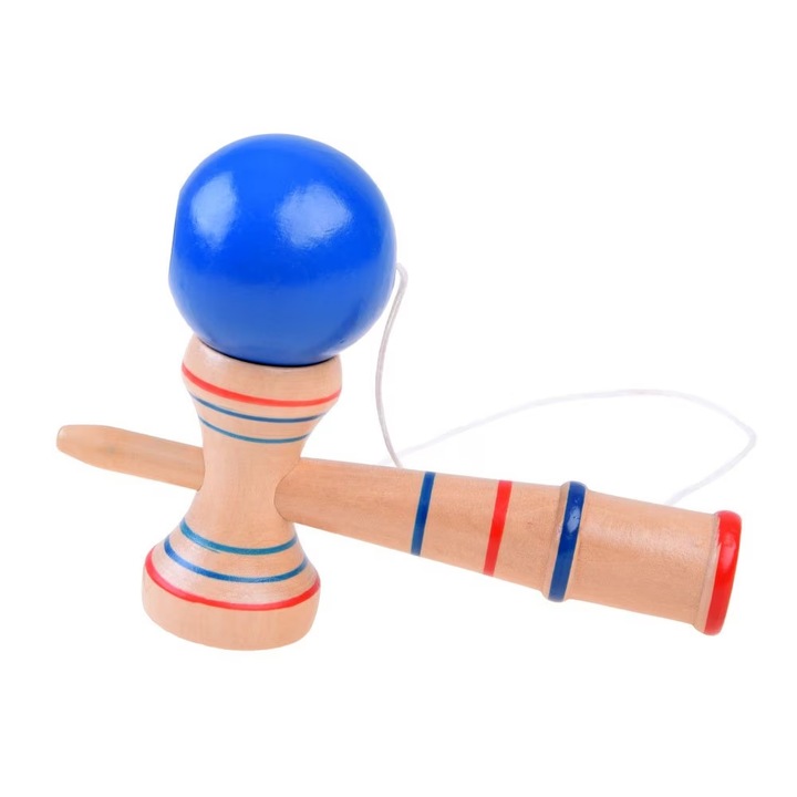 Jucărie Kendama ROBENTOYS din lemn, Albastru, 6.7x6.5x19 cm