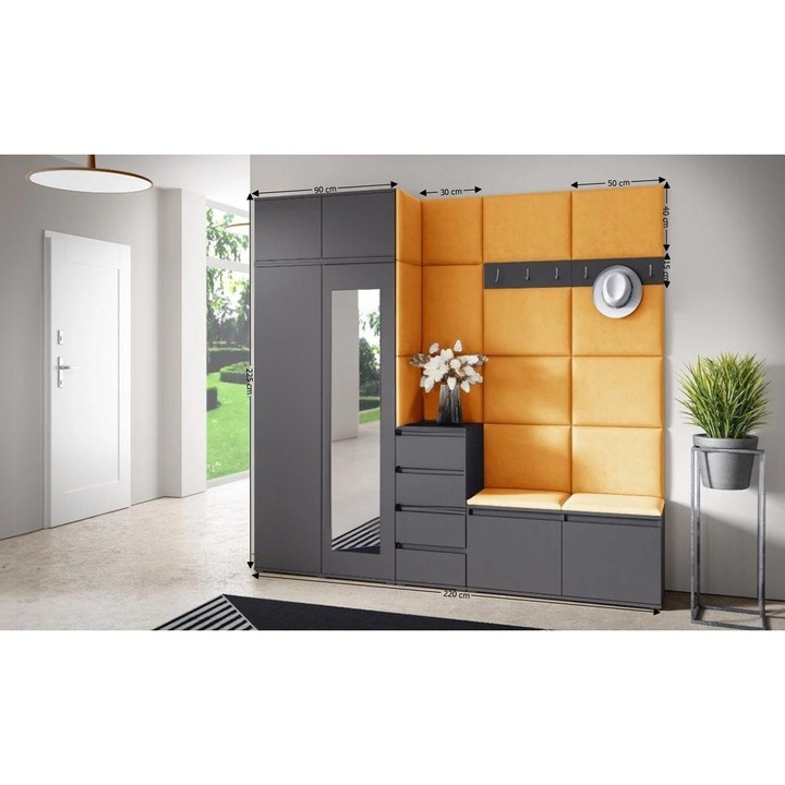 Cuier Hol Max 33 Culoare Galben mustar cu Grafit 220x225x40 cm