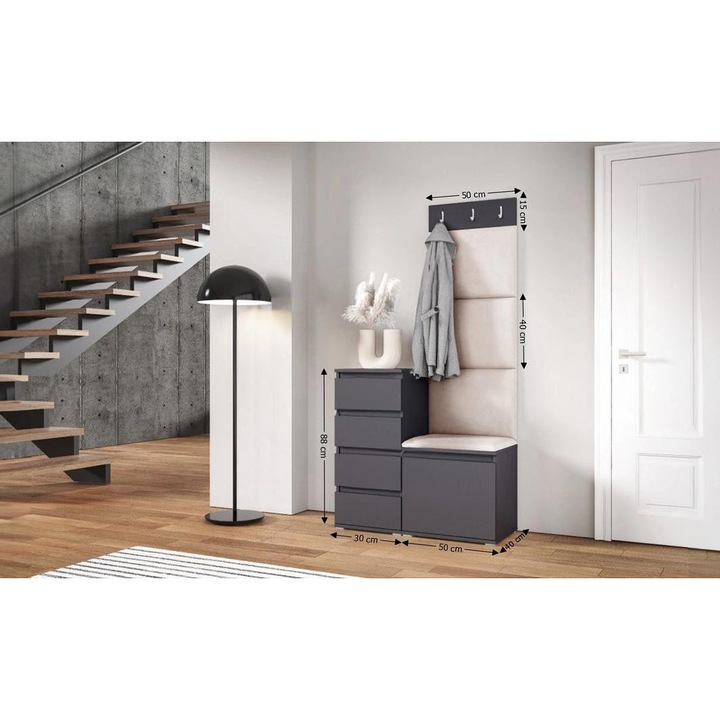 Cuier Hol Max 35 Culoare Crem cu Grafit 80x185x40 cm