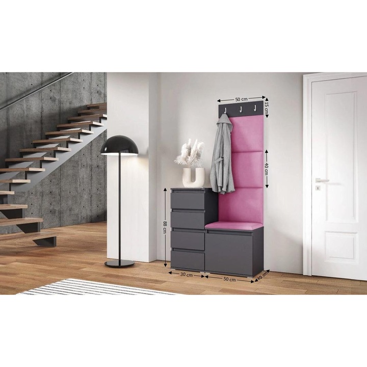 Cuier Hol Max 35 Culoare Roz cu Grafit 80x185x40 cm