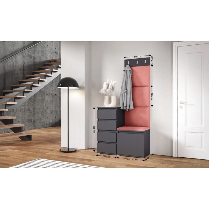 Cuier Hol Max 35 Culoare Rose cu Grafit 80x185x40 cm