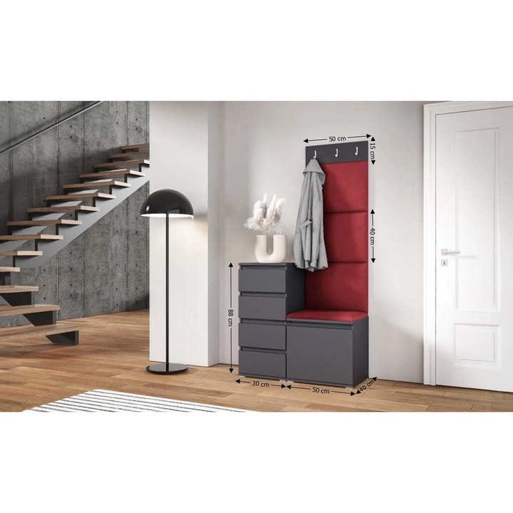 Cuier Hol Max 35 Culoare Rosu cireasa cu Grafit 80x185x40 cm