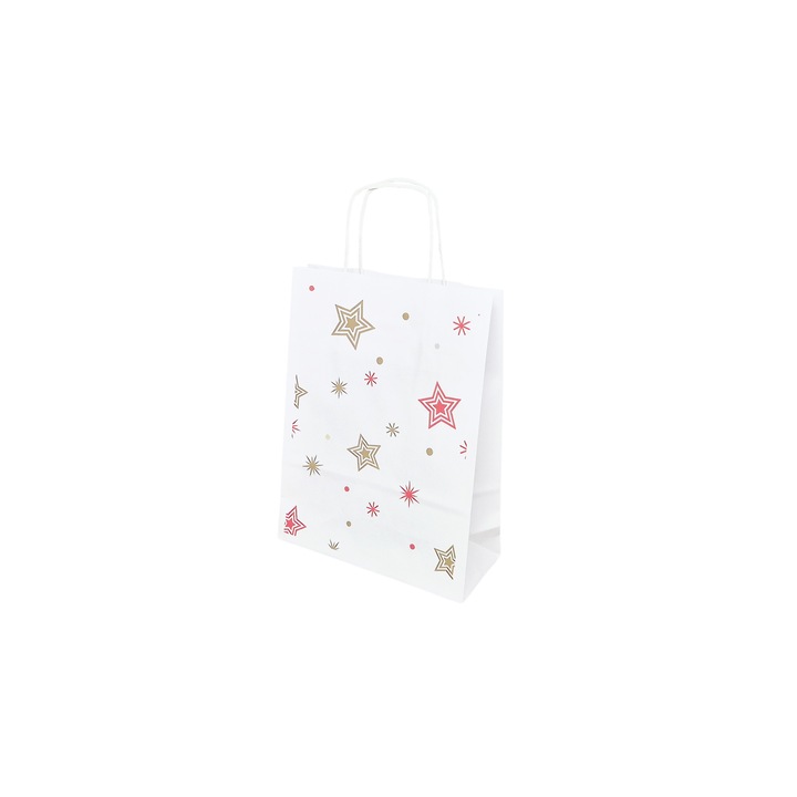 Set 200 bucati Pungi Hartie Model 4 Craciun, 18 x 24 x 7cm, kraft Alb
