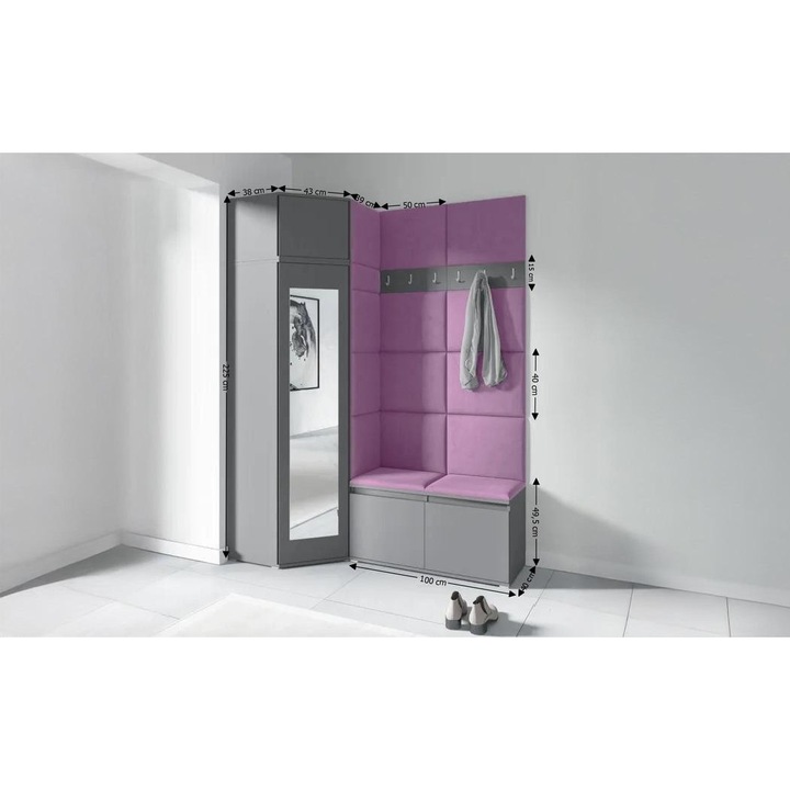 Cuier Hol Max 37 Culoare Mov cu Grafit 220x225cmx40 cm