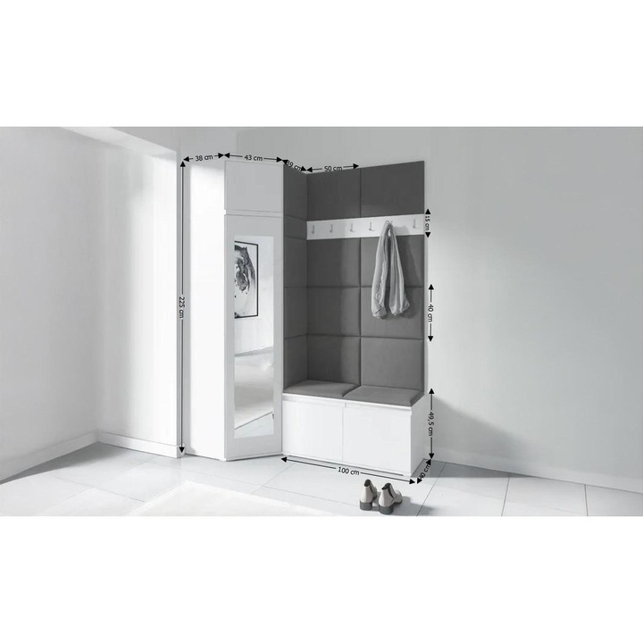 Cuier Hol Max 37 Culoare Gri grafit cu Alb 220x225x40 cm