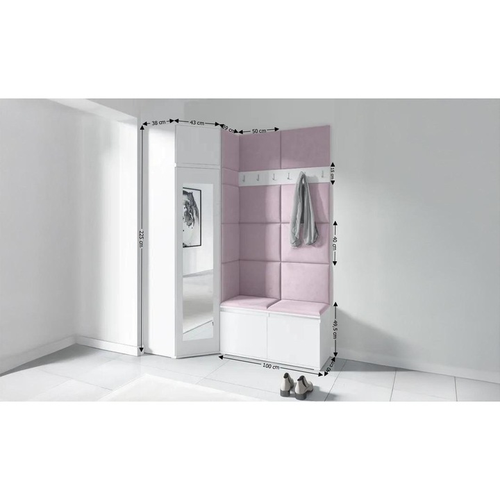 Cuier Hol Max 37 Culoare Roz pal cu Alb 220x225x40 cm