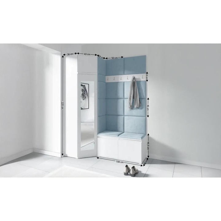 Cuier Hol Max 37 Culoare Gri Perlat cu Alb 220x225x40 cm