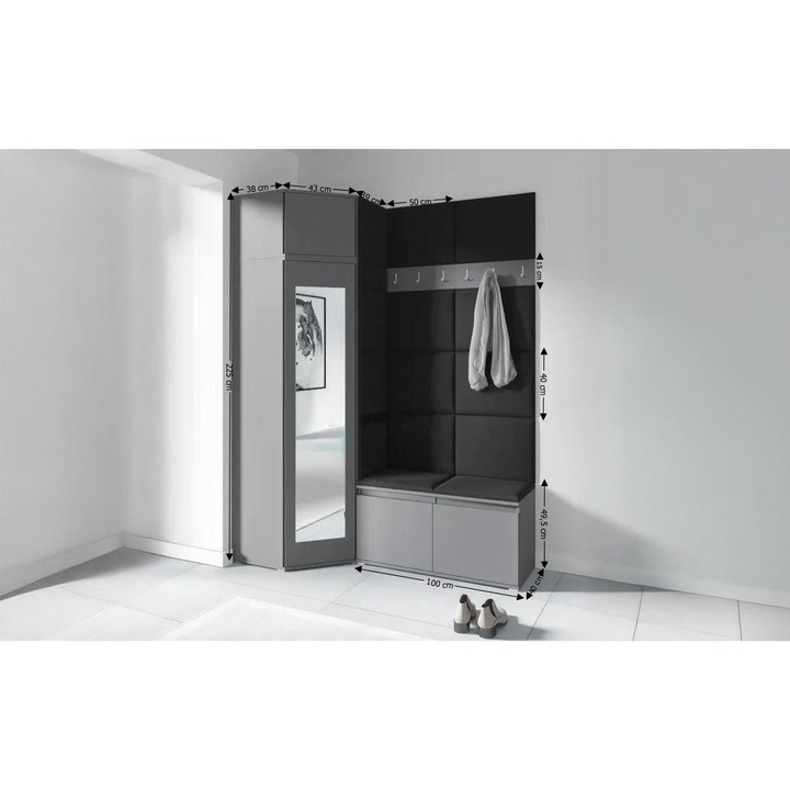 Cuier Hol Max 37 Culoare Negru cu Grafit 220x225cmx40 cm