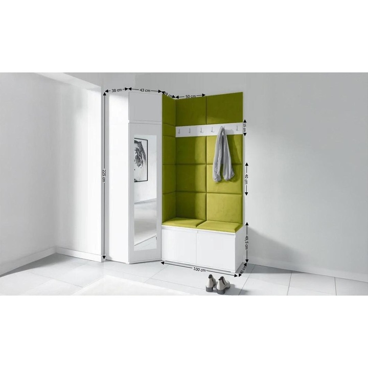 Cuier Hol Max 37 Culoare Verde cu Alb 220x225x40 cm