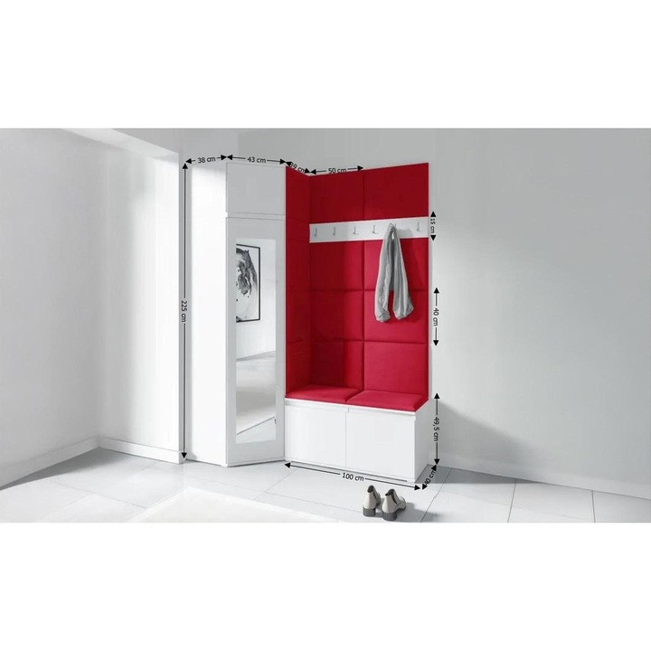 Cuier Hol Max 37 Culoare Rosu cireasa cu Alb 220x225x40 cm