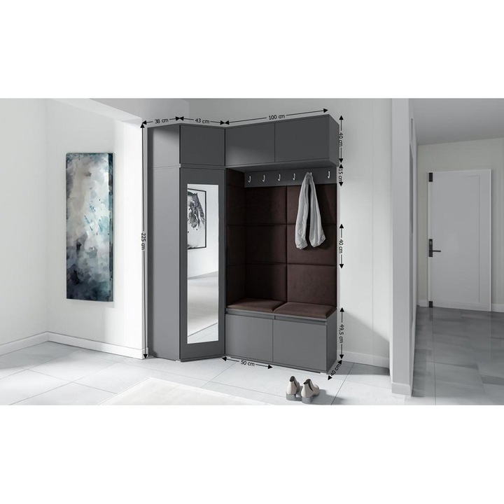 Cuier Hol Max 38 Culoare Maro inchis cu Grafit 180x225x40 cm