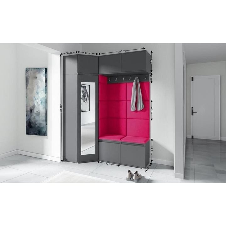 Cuier Hol Max 38 Culoare Roz cu Grafit 180x225x40 cm