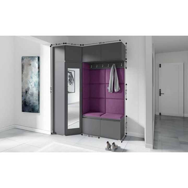 Cuier Hol Max 38 Culoare Mov cu Grafit 180x225x40 cm