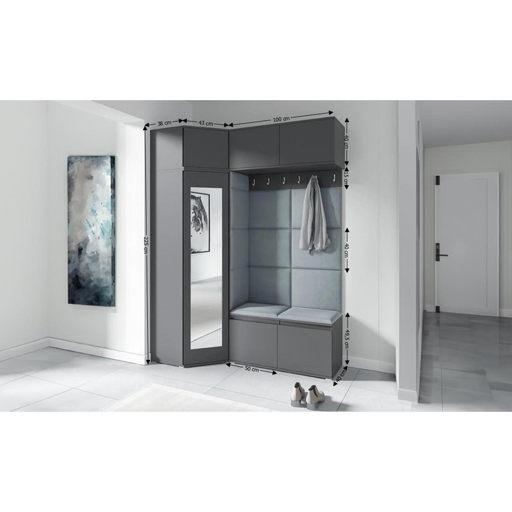 Cuier Hol Max 38 Culoare Gri cu Grafit 180x225x40 cm